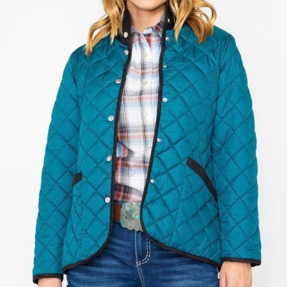 NWT Gorgeous Quilted Plaid Lined Deep Teal‎ Coat MD